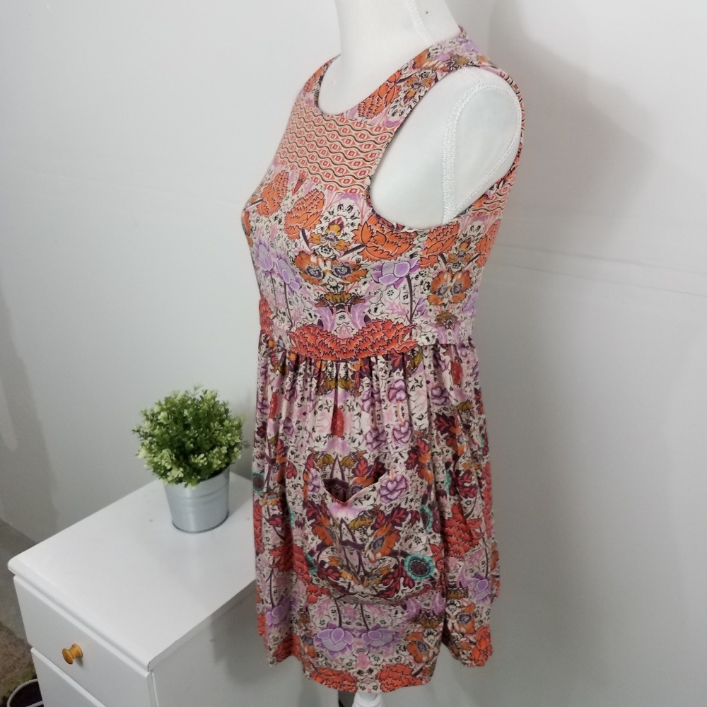 Topshop Orange Pink Floral Tunic Top Pockets 4 - Picture 4 of 8